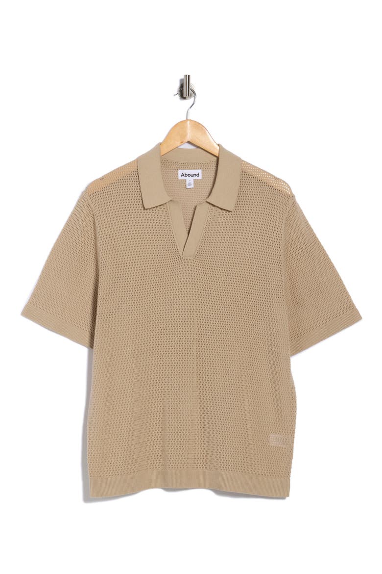 Short Sleeve Johnny Collar Knit Polo, Alternate, color, TAN NANTUCKET