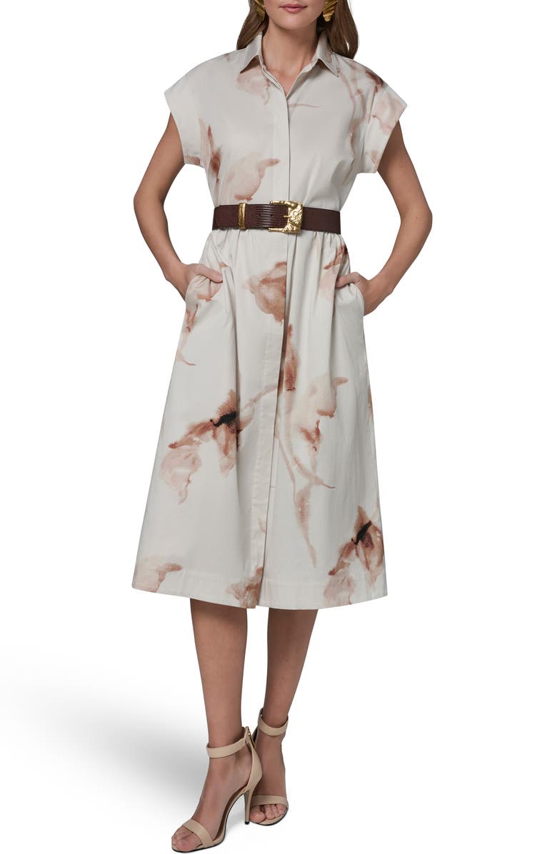 Donna Karan New York Abstract Floral Stretch Cotton Midi Shirtdress, Alternate, color, 