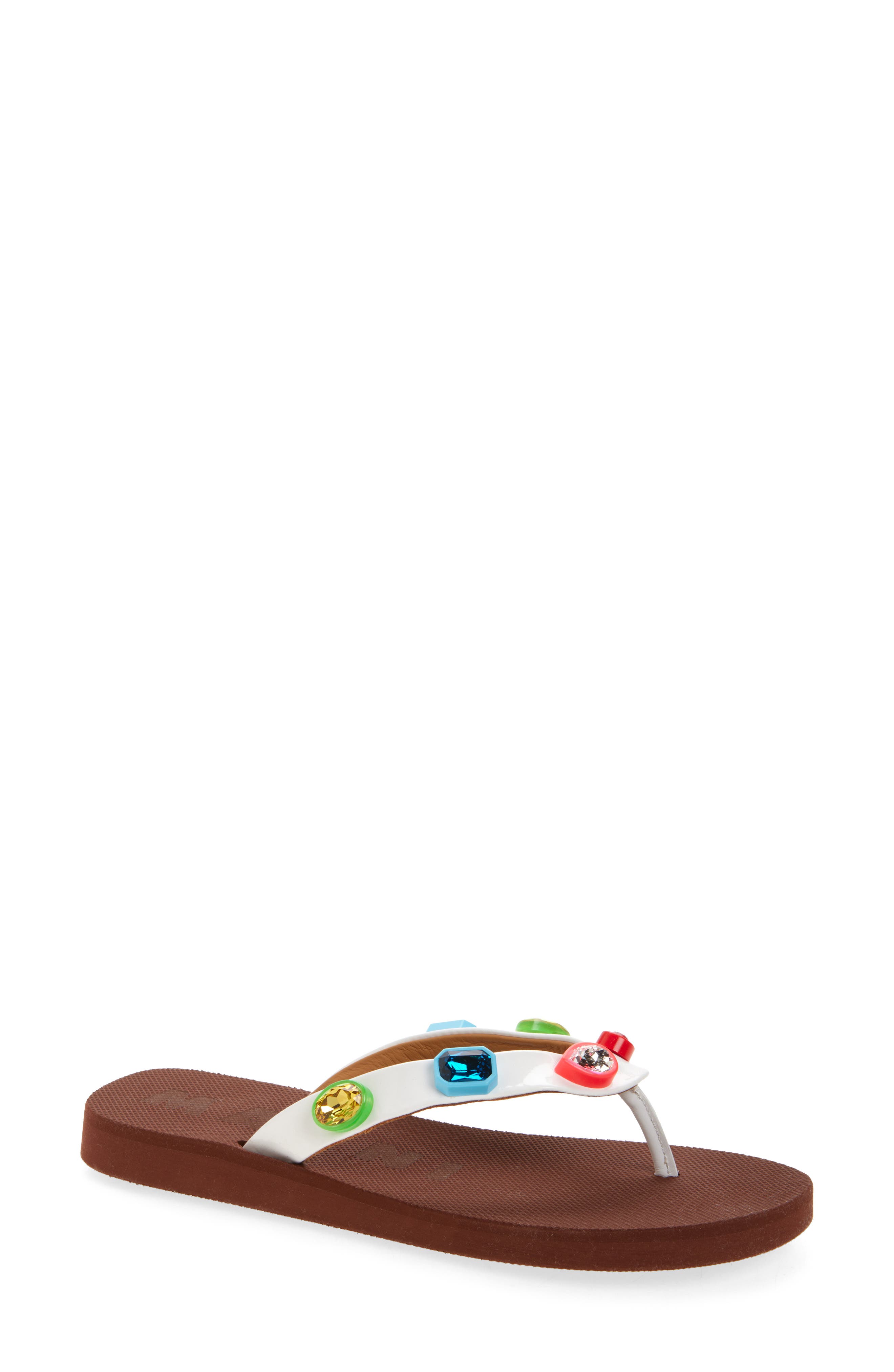 Marni Gem Flip Flop, Main, color, Zp216 Lily White/ Brown