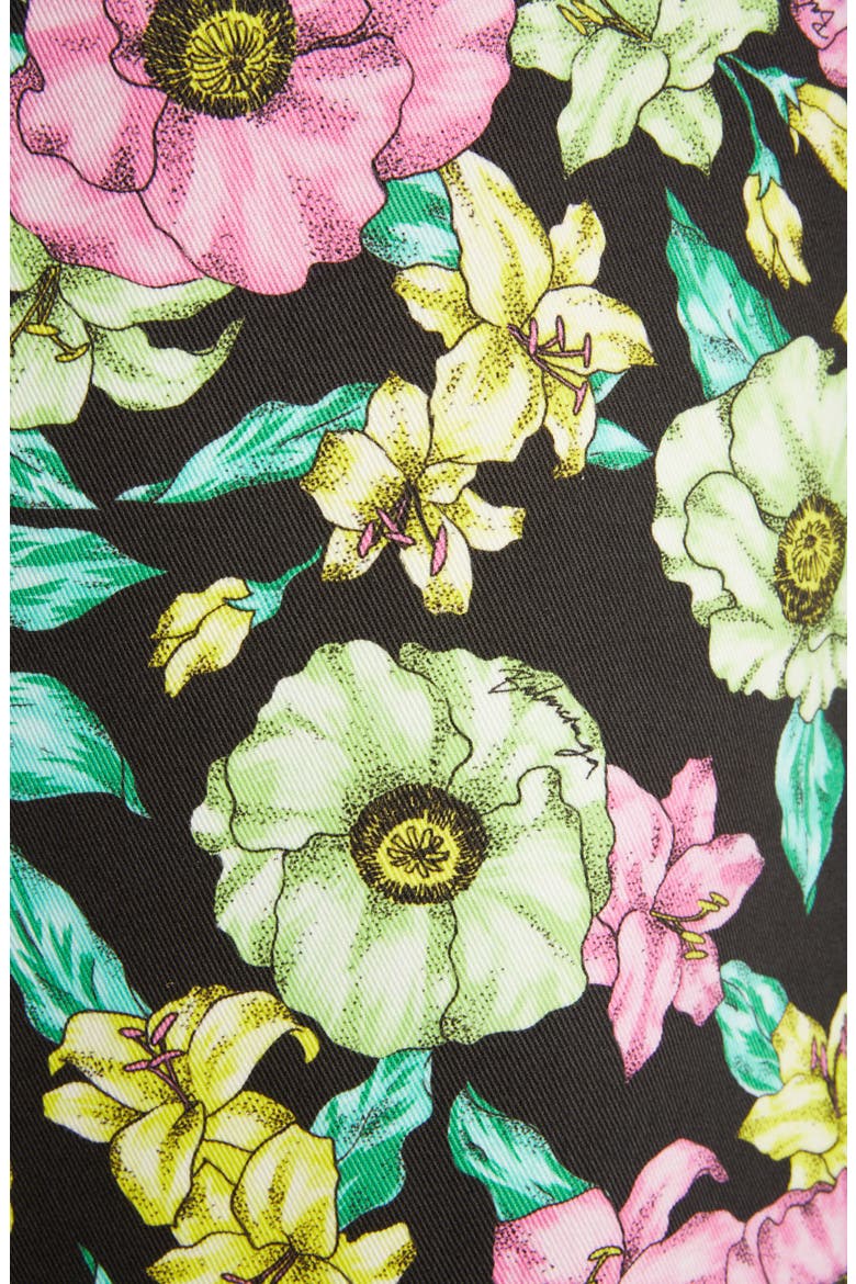 Floral Print Cotton A-Line Skirt, Alternate, color, BLACK/ GREEN