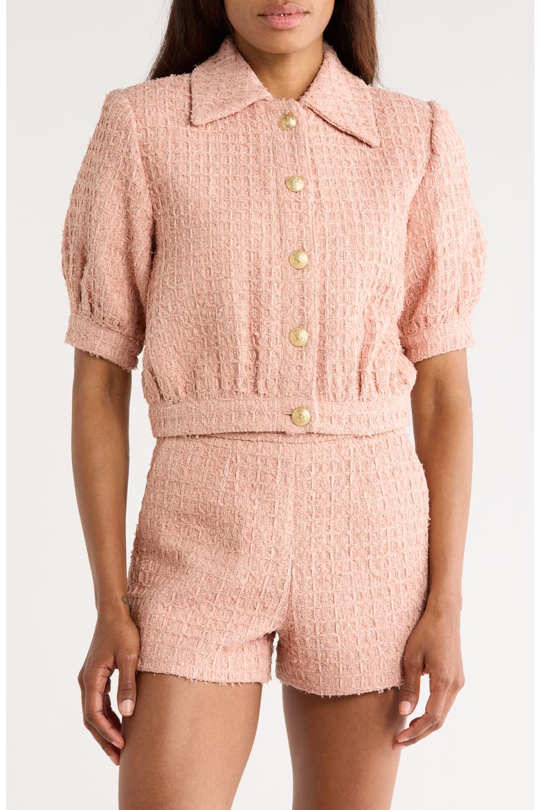 Cove Tweed Elbow Sleeve Crop Jacket, Alternate, color, DUSTY PINK