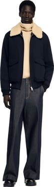 SANDRO Shearling collar aviator jacket