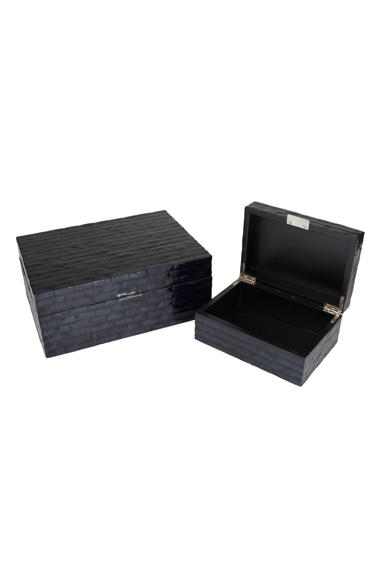 WILLOW ROW Black Mother of Pearl Handmade Box with Hinged Lid - Set of 2