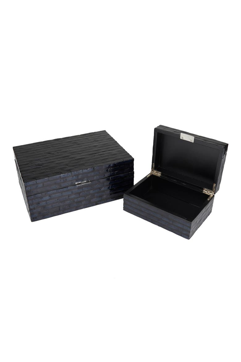 Black Mother of Pearl Handmade Box with Hinged Lid - Set of 2, Main, color, BLACK