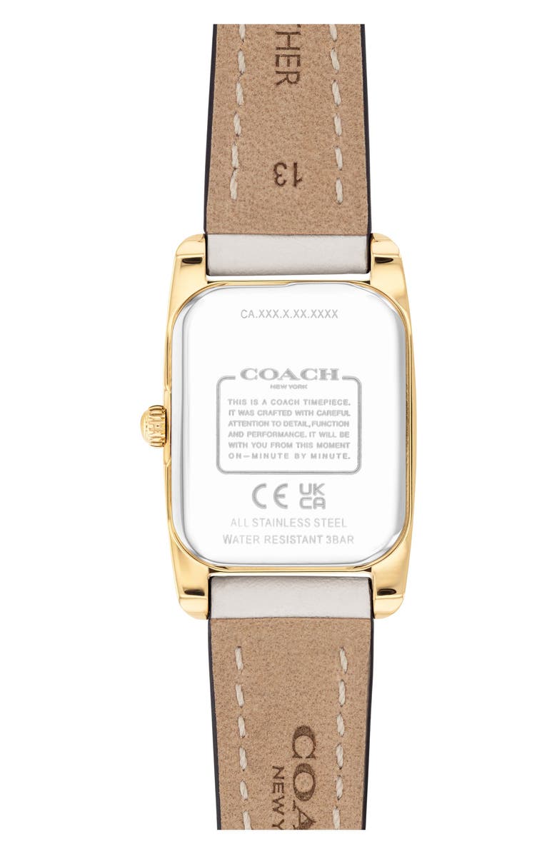 COACH Saddle Rectangular Leather Strap Watch, 20mm x 30mm, Alternate, color, Silver White