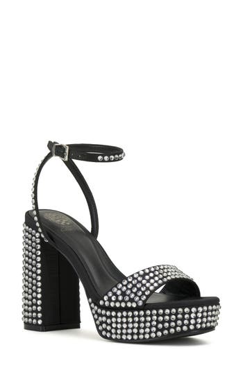 Vince Camuto Pendrys Rhinestone Block Heel Sandal In Black