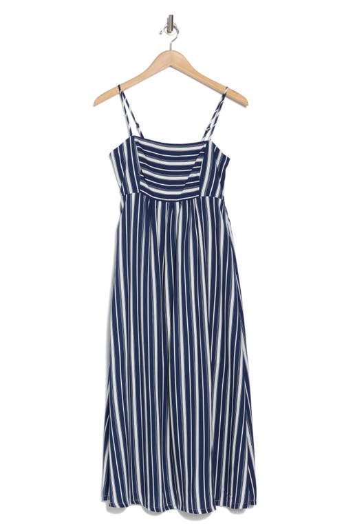 Melrose And Market Stripe Babydoll Midi Dress In Navy Denim Nova Stripe