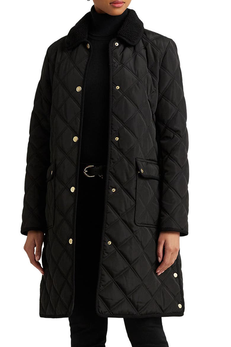 Berber Quilted Faux Fur Trim Jacket, Alternate, color, BLACK