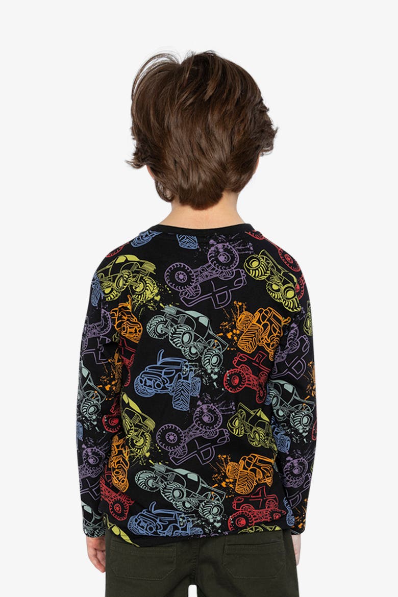 Organic Cotton Monster Truck Graphic Long Sleeve T-Shirt, Alternate, color, Black Monster Truck Print