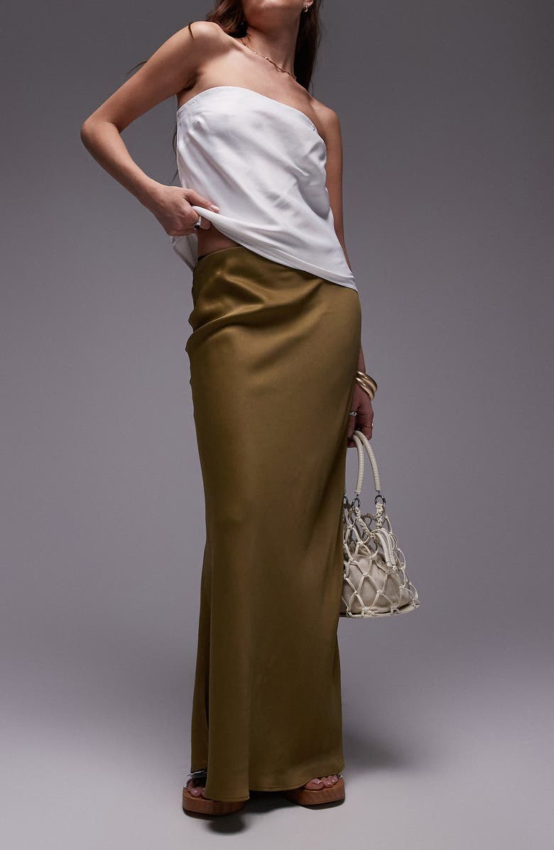 Topshop Bias Cut Satin Maxi Skirt, Main, color,