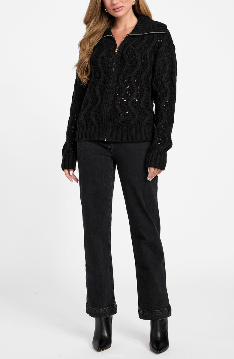 Marciano Adenora Metallic Cable Cardigan, Alternate, color, Black