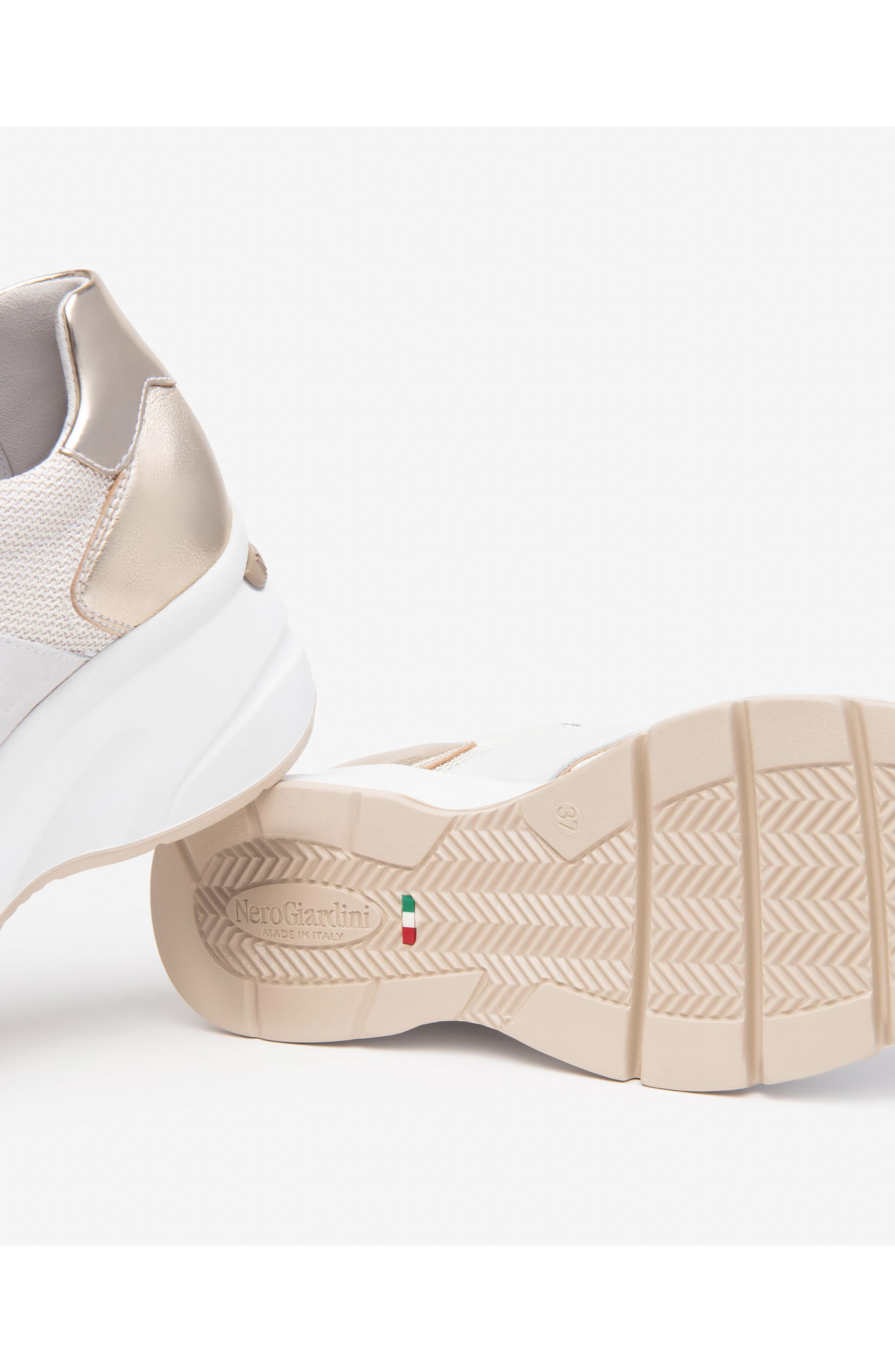 NeroGiardini Wedge Sneaker, Alternate, color, White / Gold