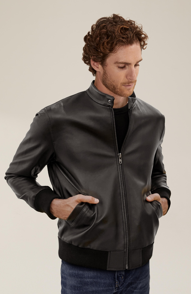 Italic Chase Lambskin Leather Bomber Jacket, Alternate, color, 