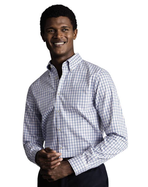 Check Non-Iron Button-Down Oxford Slim Fit Shirt Single Cuff