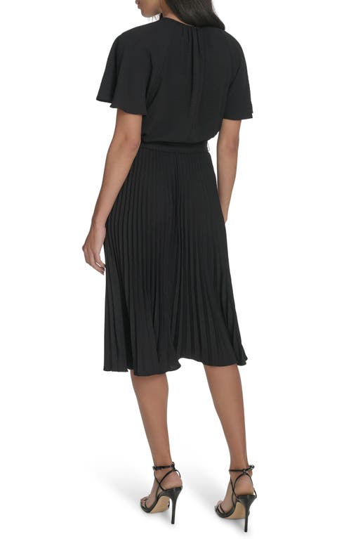 Calvin Klein Aerowash Flutter Sleeve Pleated Dress In Black