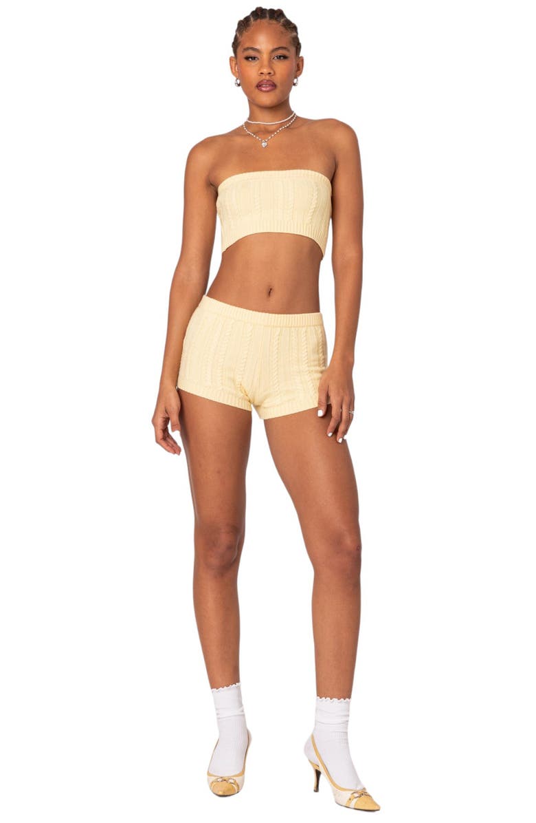 EDIKTED Raegan Cable Stitch Shorts, Alternate, color, Yellow