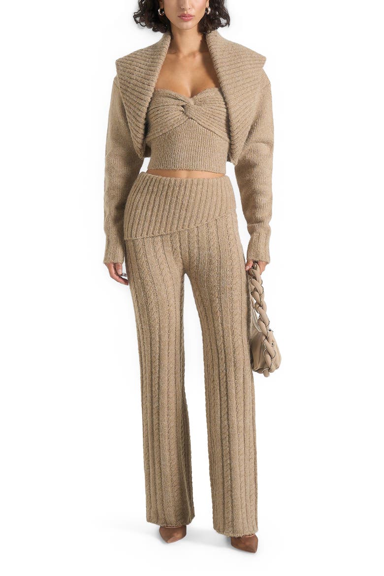 Elvy Cable Knit Foldover Fit & Flare Bottoms, Alternate, color, Taupe