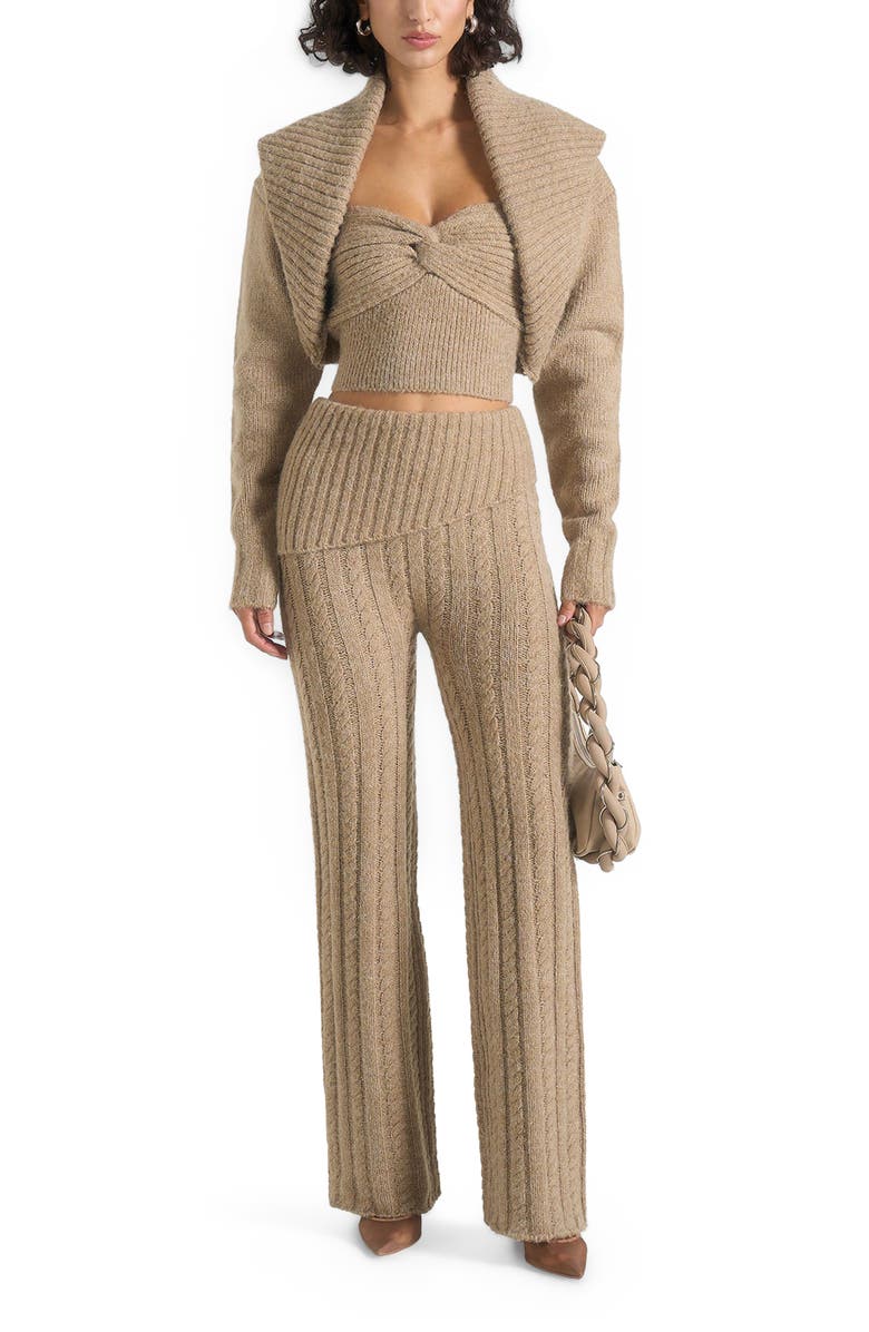 Manière De Voir Elvy Cable Knit Foldover Fit & Flare Bottoms, Alternate, color, Taupe