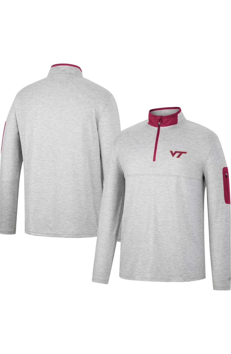 COLOSSEUM Men's Colosseum Heathered Gray/Maroon Virginia Tech Hokies Country Club Windshirt Quarter-Zip Jacket, Main, color, 