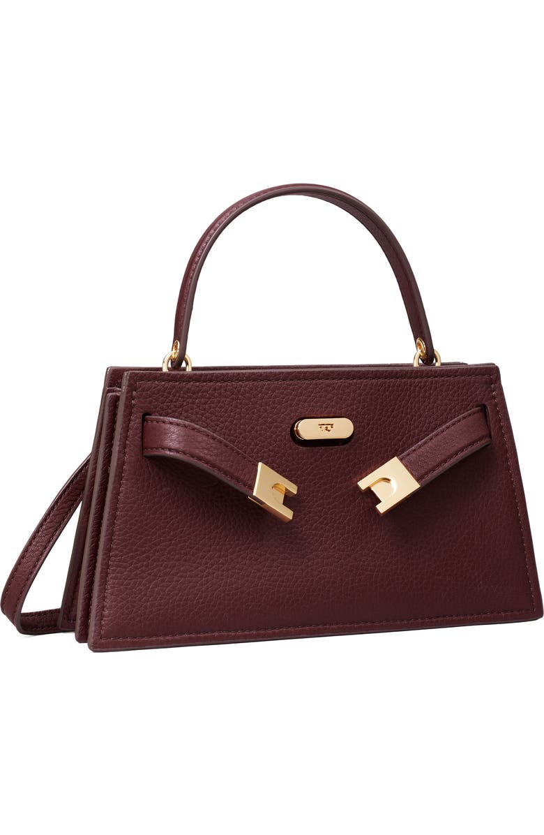 Tory Burch Mini Lee Radziwill Pebble Leather Satchel, Alternate, color, Dark Carmine