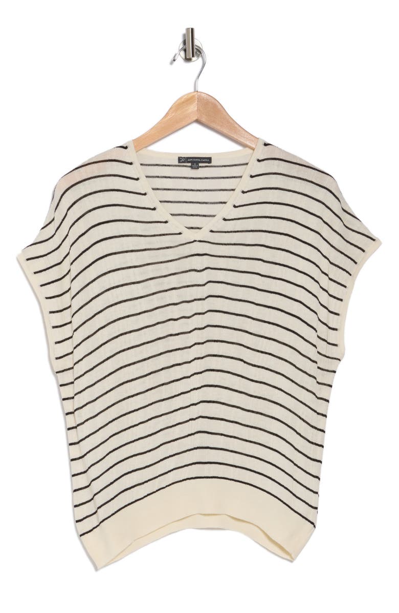 Adrianna Papell Stripe Vertical Rib Sweater, Alternate, color, Cream/ Black