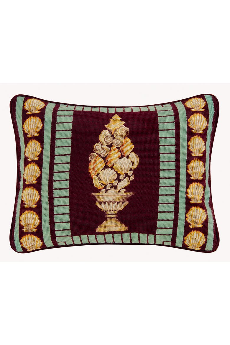 Seashell Topiary Needlepoint Pillow, 14" x 18", Main, color, Red