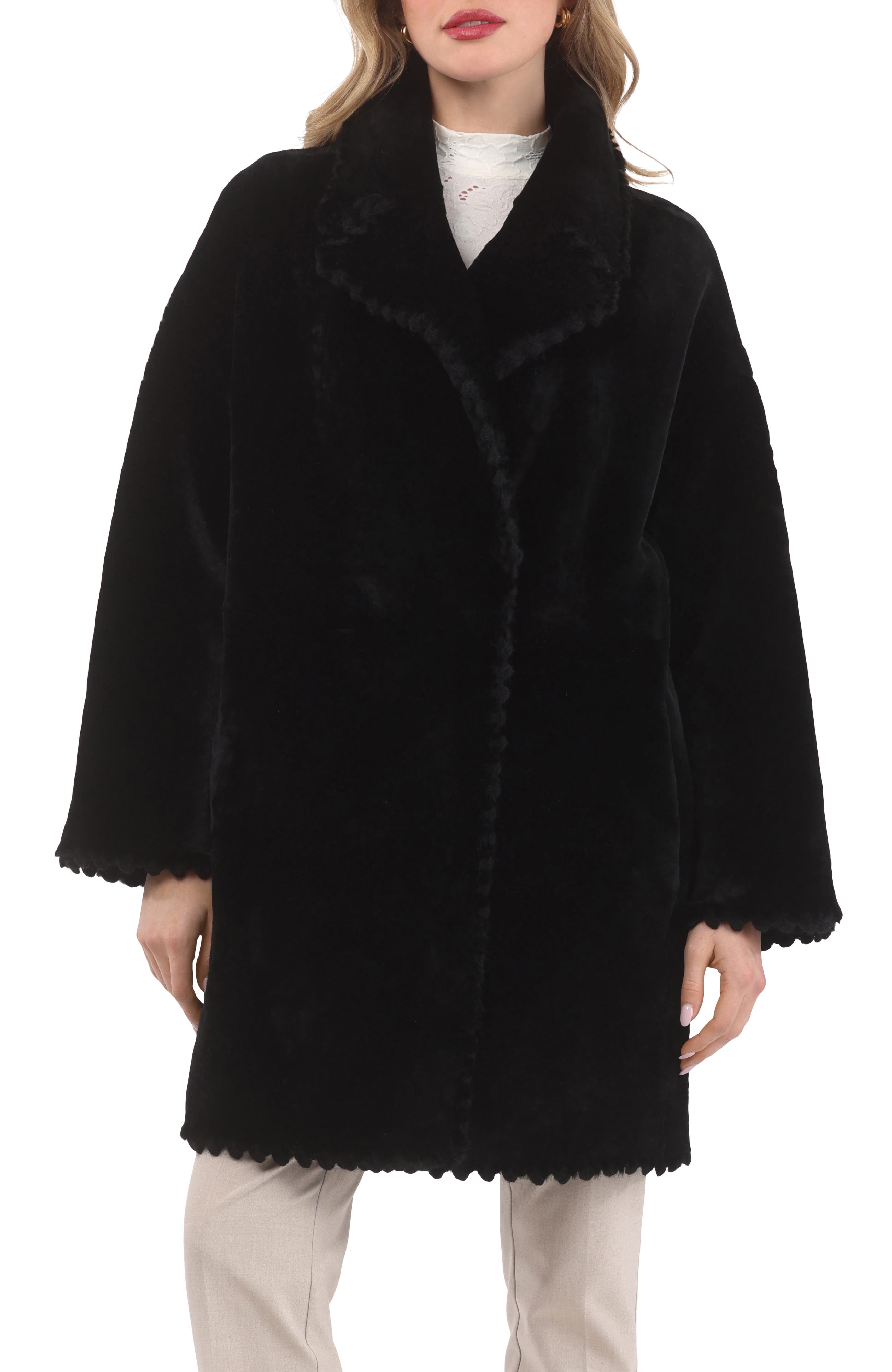 Reversible Genuine Shearling Jacket with Embroiderd Trim