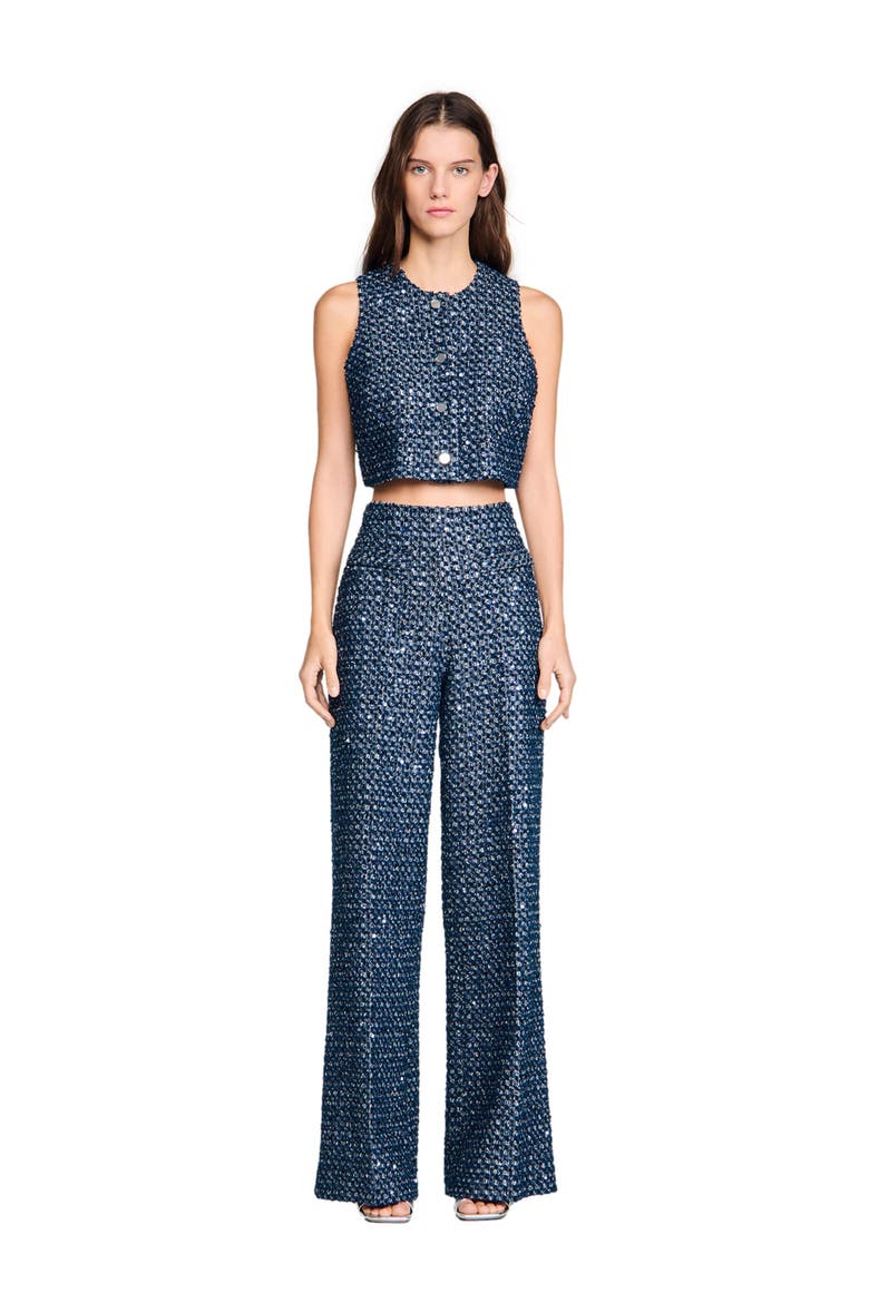 Sequin crop top, Alternate, color, Navy blue