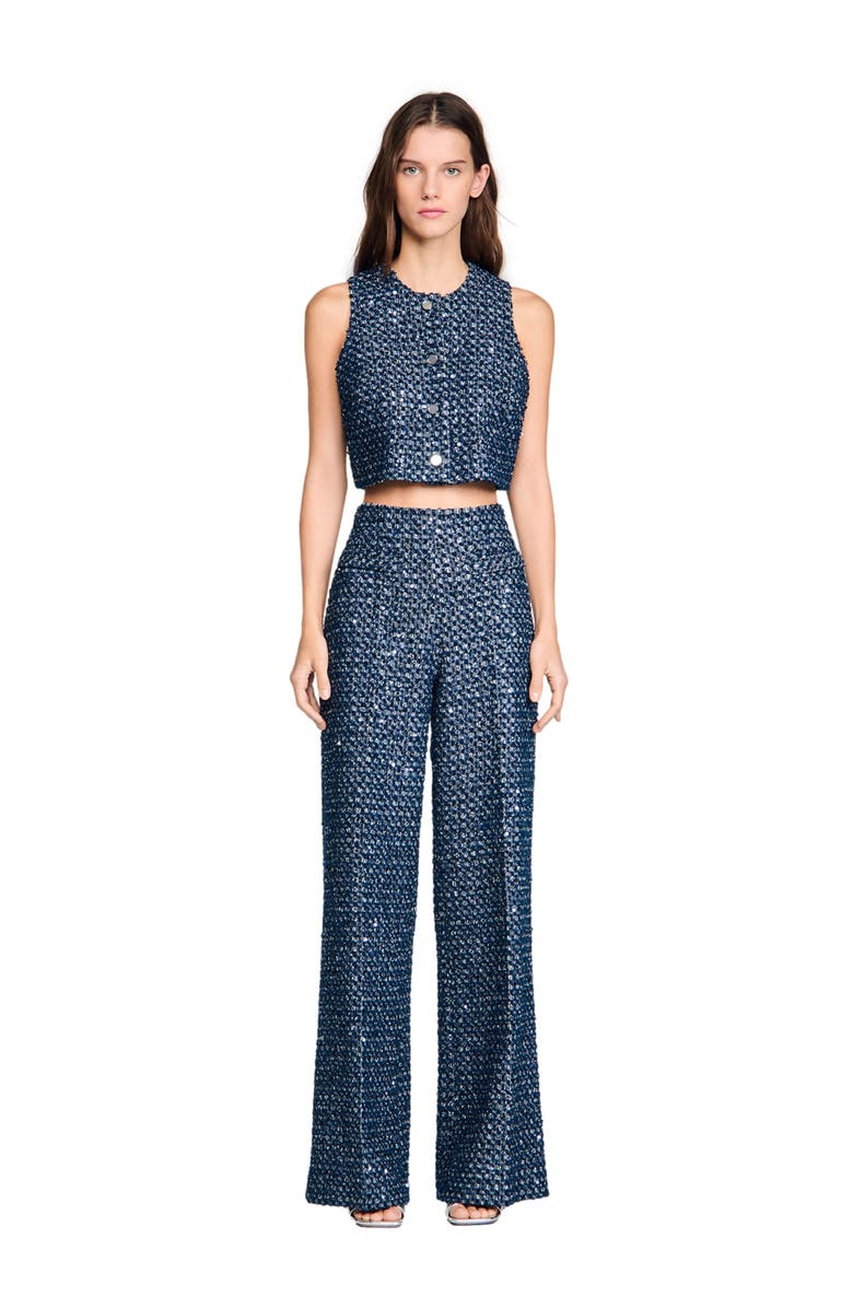 SANDRO Sequin crop top, Alternate, color, Navy Blue