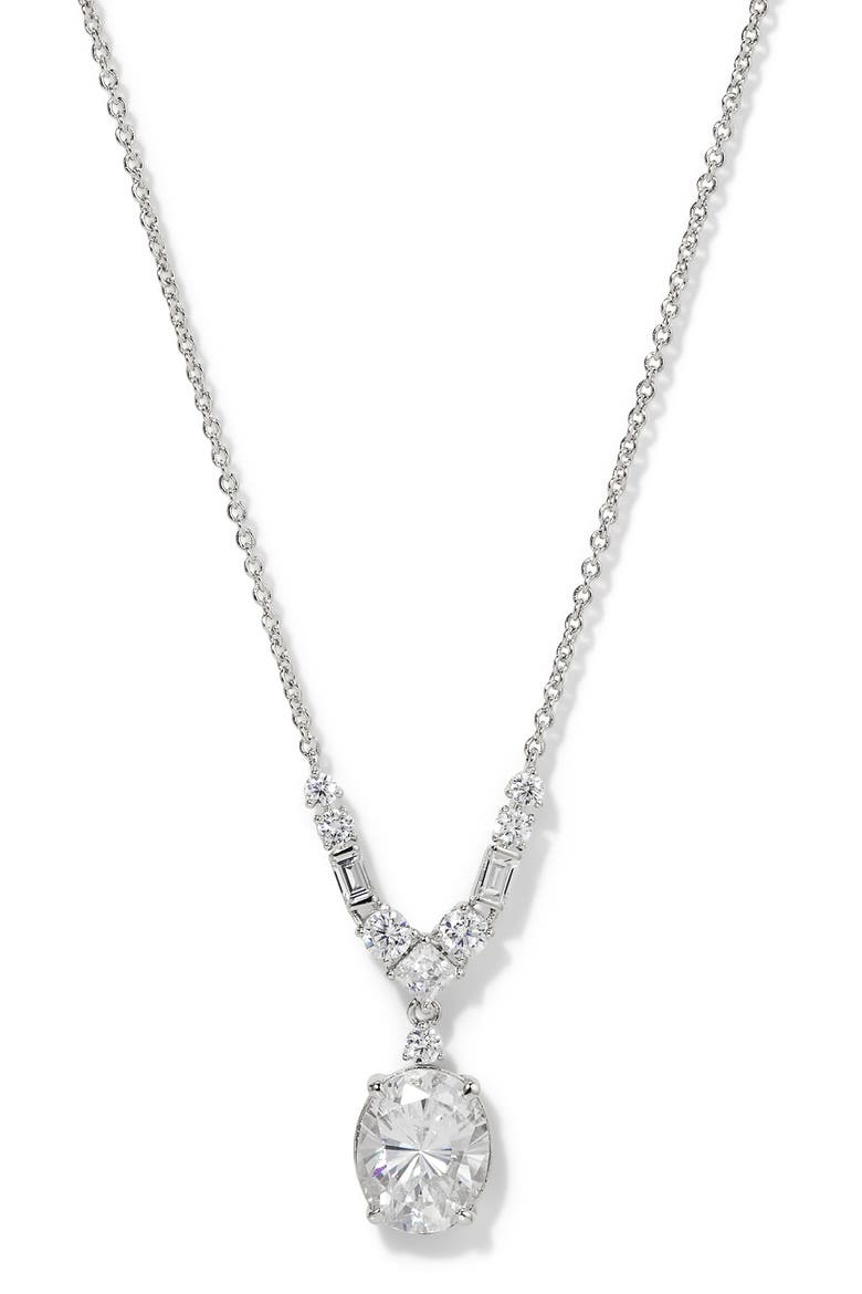 Delphine Cubic Zirconia Frontal Necklace, Main, color, RHODIUM