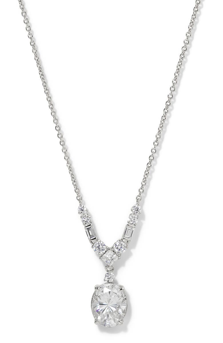 Nadri Delphine Cubic Zirconia Frontal Necklace, Main, color, Rhodium