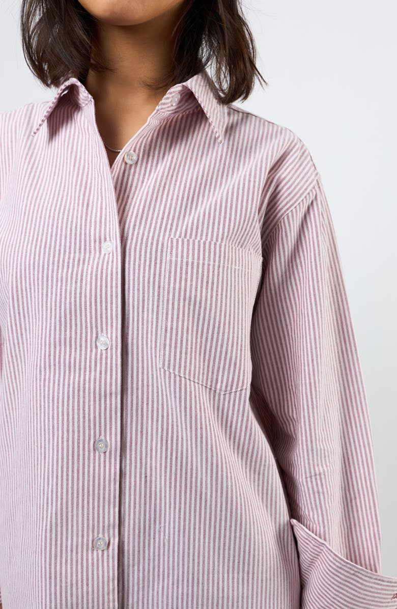 Viens Avec Moi The Oxford Stripe Button-Up Shirt, Alternate, color, Burgundy