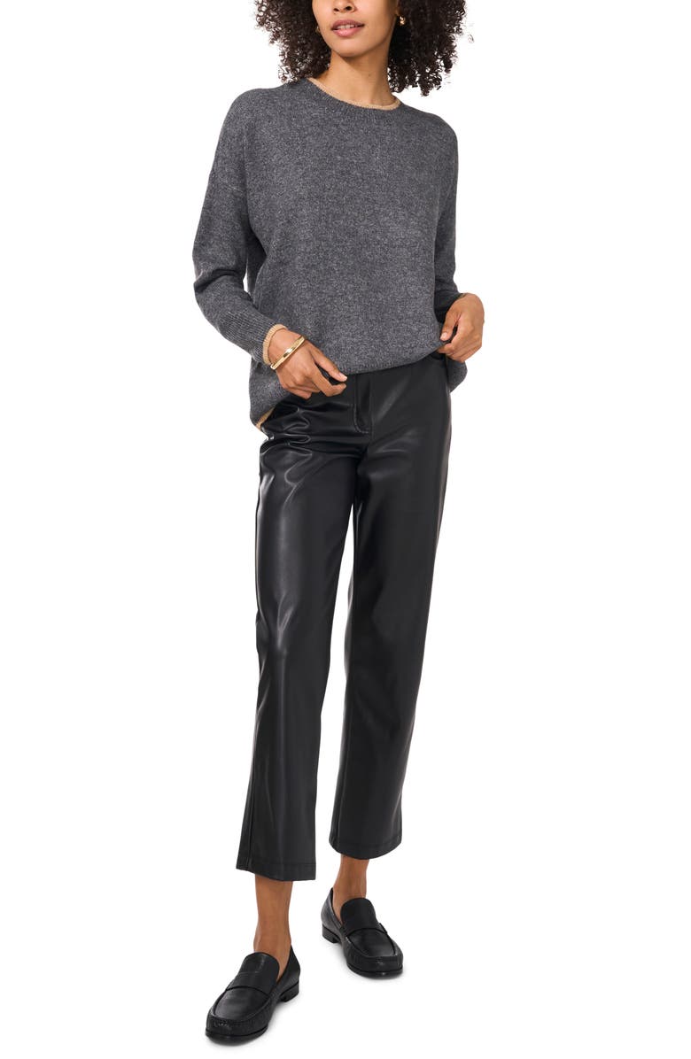 Vince Camuto Tipped Crewneck Sweater, Alternate, color, Med Hthrgrey