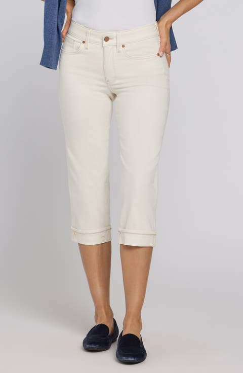 NYDJ Marilyn Stripe Cuffed Straight Leg Capri Jeans (Beach Cruise Stripe) (Petite)