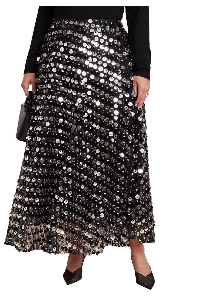 Sequin Paillette Full Skirt (plus), Main, color, BLACK AND GOLD