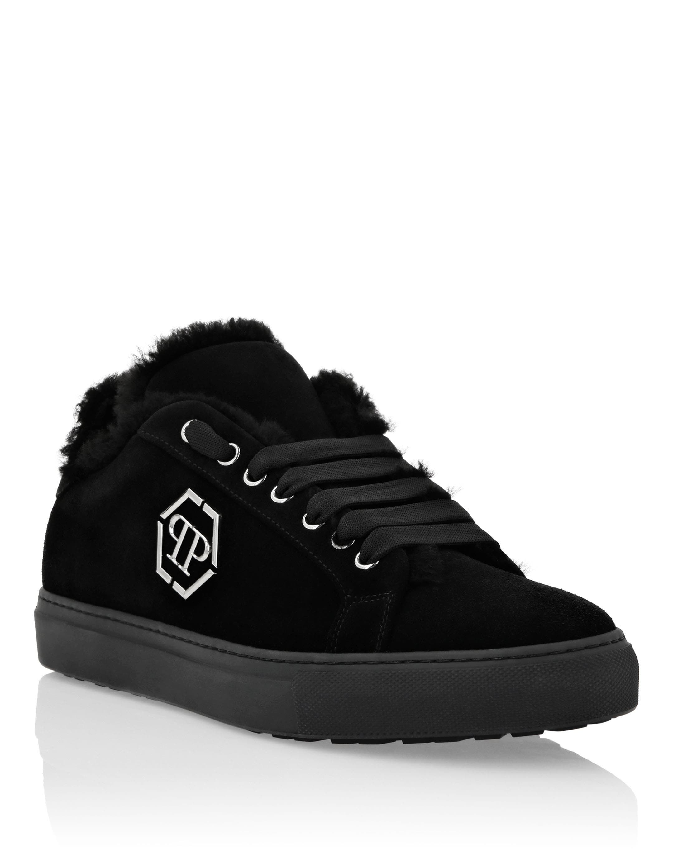 Shearling Lo-Top Sneakers Men, Main, color, black