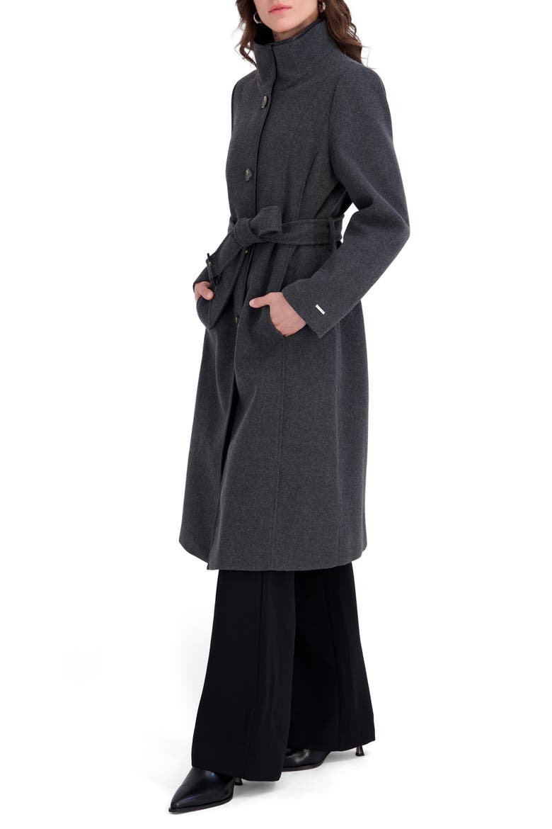 Payton Belted Stand Collar Coat, Alternate, color, CHARCOAL