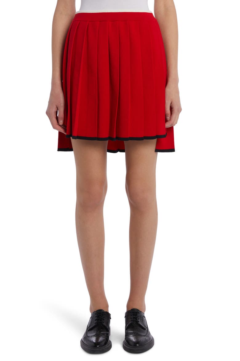 Tipped Step Hem Pleated Wool Blend Skirt, Main, color, RED