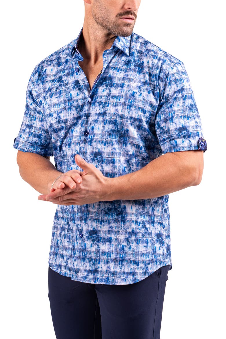 Galileo Resistance0331 Blue Short Sleeve Cotton Button-Up Shirt, Alternate, color, BLUE