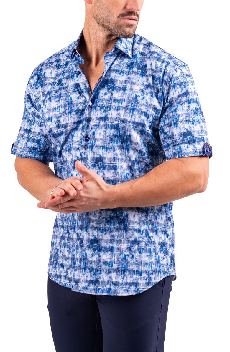 Maceoo Galileo Resistance0331 Blue Short Sleeve Cotton Button-Up Shirt, Alternate, color, Blue