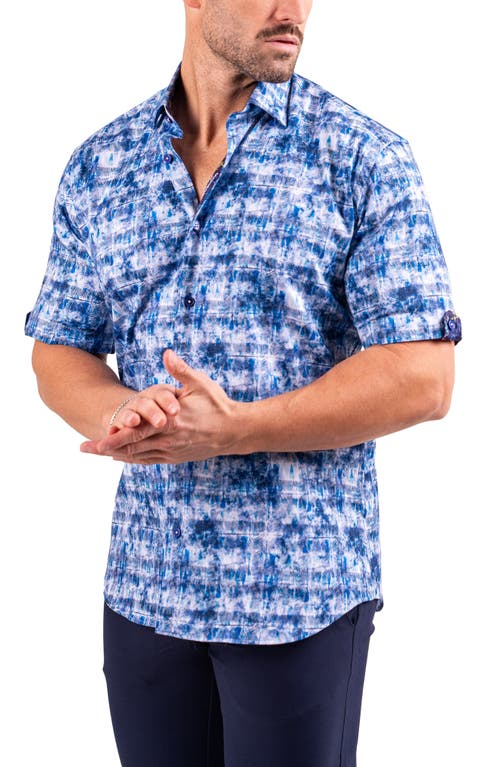 Maceoo Galileo Resistance0331 Blue Short Sleeve Cotton Button-up Shirt