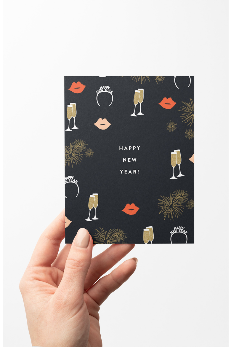 New Year's Boxed Set of 8 Greeting Cards, Alternate, color, Black