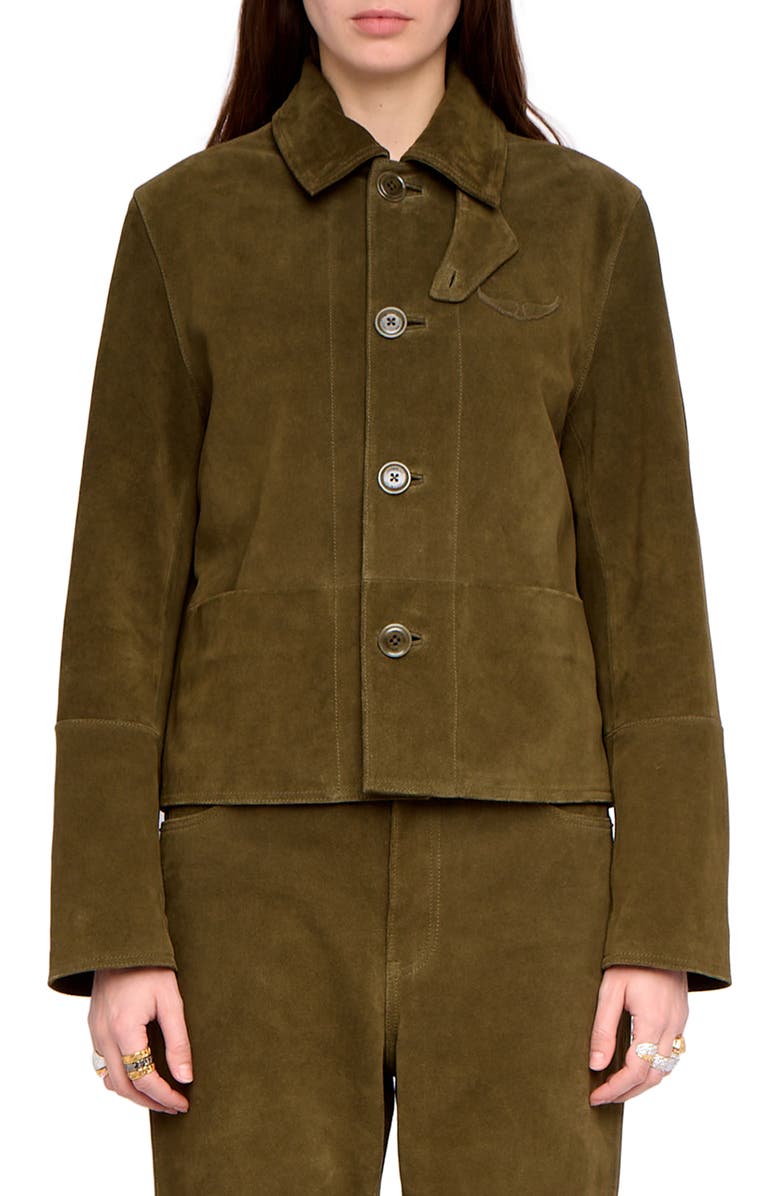 Zadig & Voltaire Lessa Suede Jacket, Main, color, Treillis