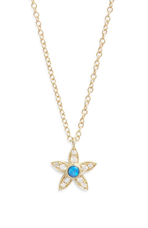 Opal Accent Flower Pendant Necklace