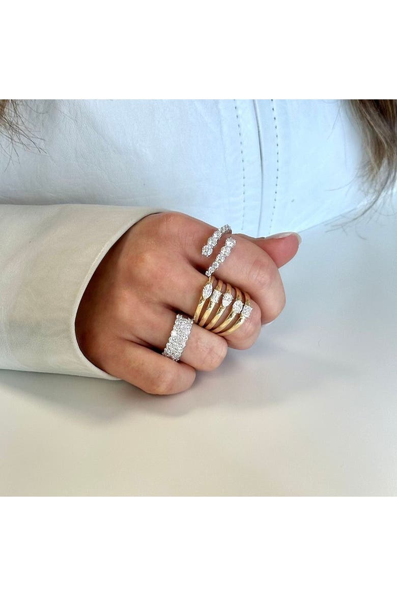 Three Row Half Cigar Band Lab Diamond Ring in 18K Gold, Alternate, color, White Gold