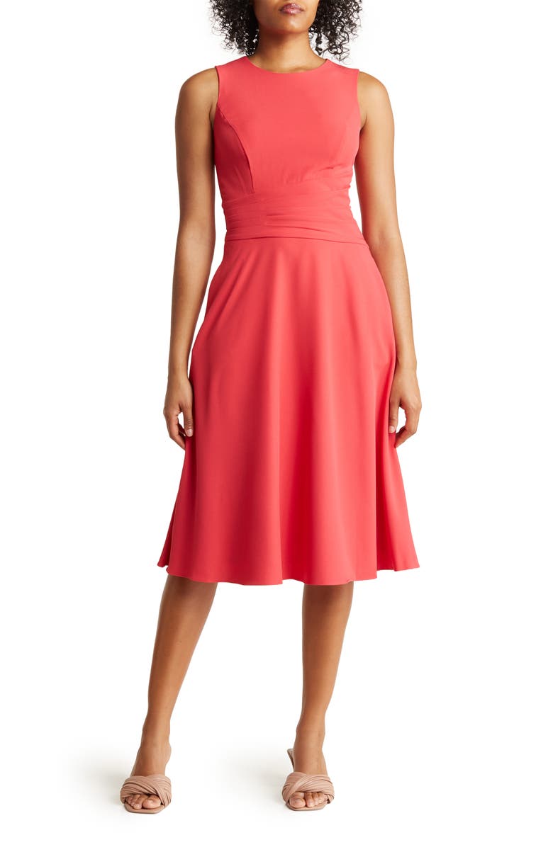 Eliza J Sleeveless Faux-Wrap Fit and Flare Midi Dress, Main, color, 