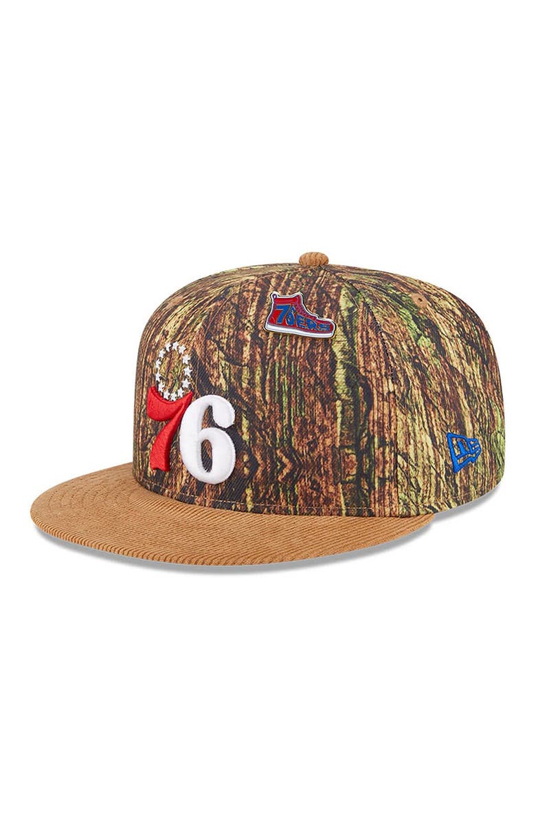 New Era Men's New Era Camo Philadelphia 76ers Victory Grove Forest Sneaker Pin 9FIFTY Snapback Hat, Main, color, Camo