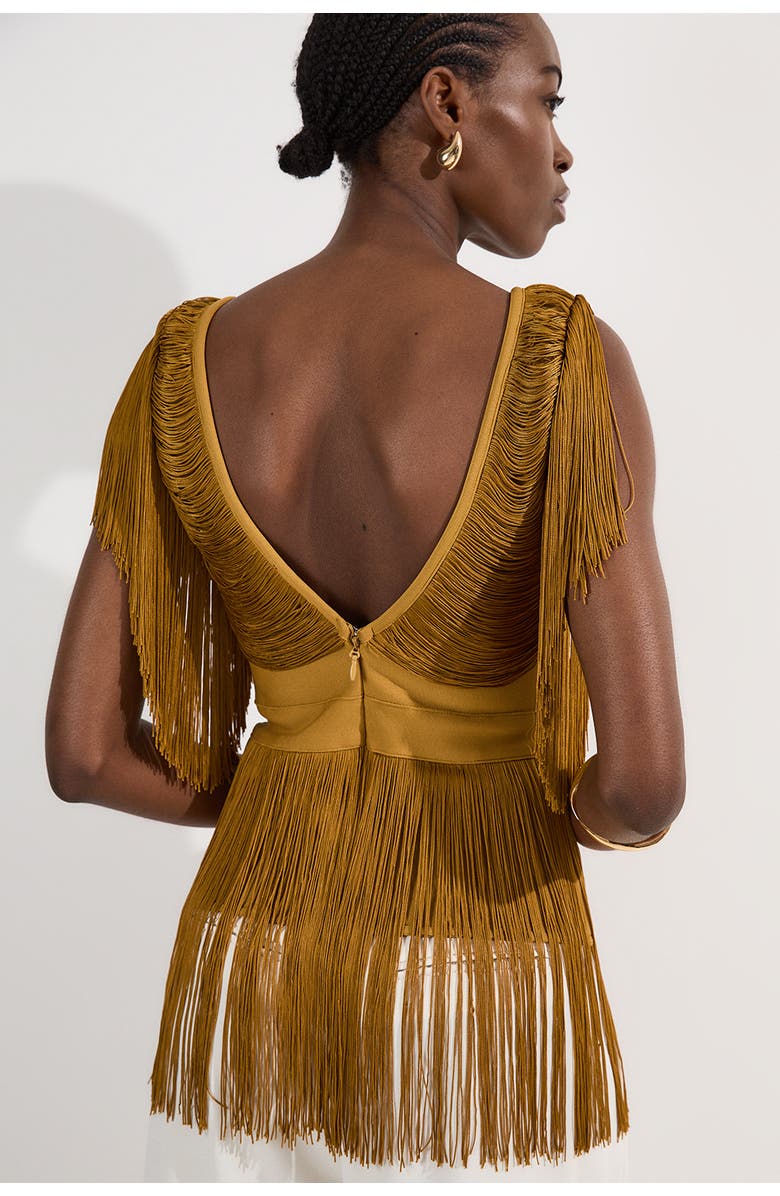 Karen Millen Draped Fringe Knitted Top, Alternate, color, Chartreuse