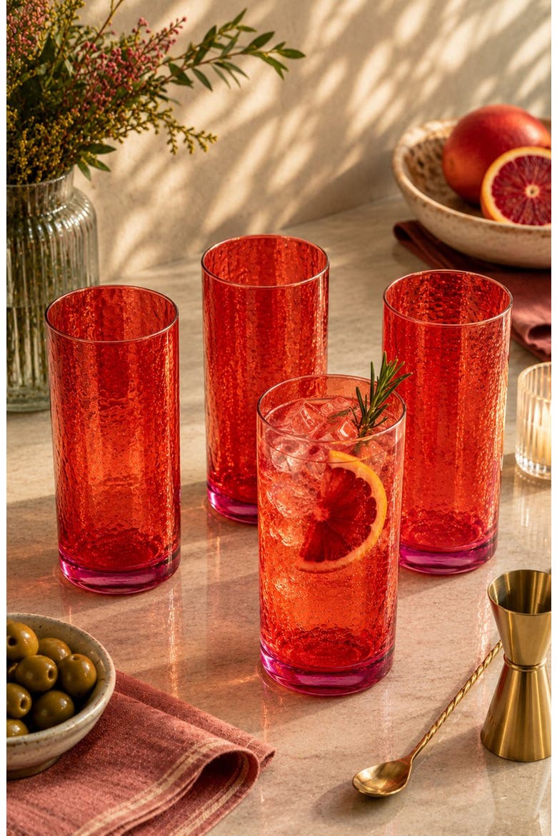 Set of 4 Aperitivo Highball Glasses, Alternate, color, RED