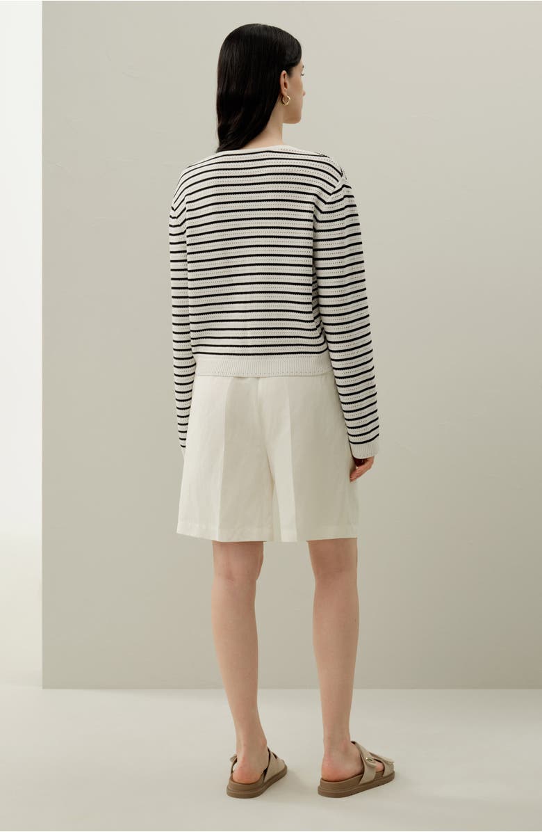 Lilysilk Toscana Striped Pointelle Cardigan, Alternate, color, White With Black Stripes